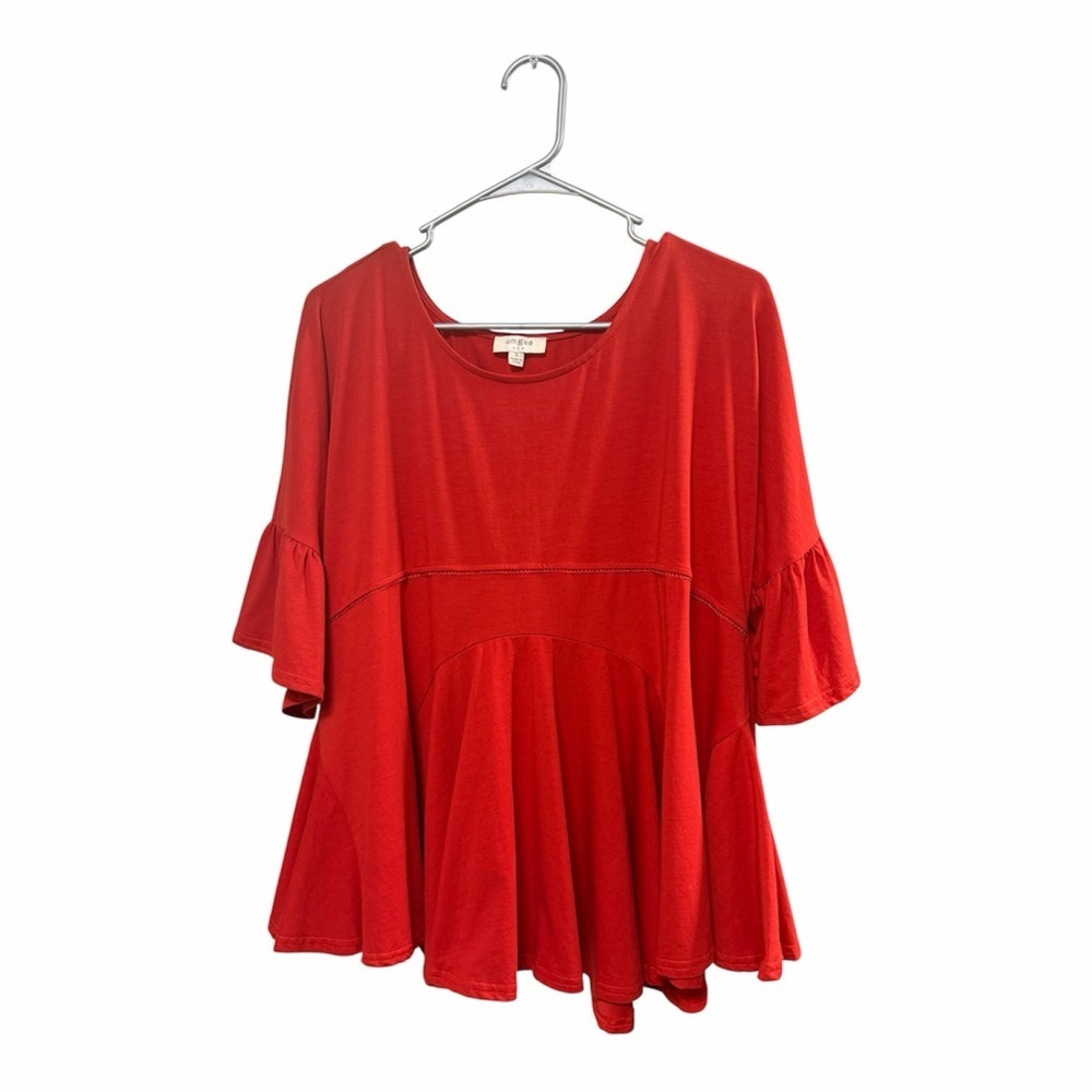 Umgee Size Small Red Peplum Flutter Sleeve Top